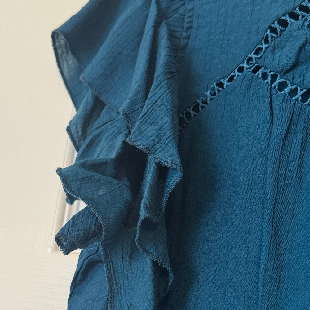 SHEIN Dark Teal Ruffle Sleeve Blouse - Picture 5 of 7